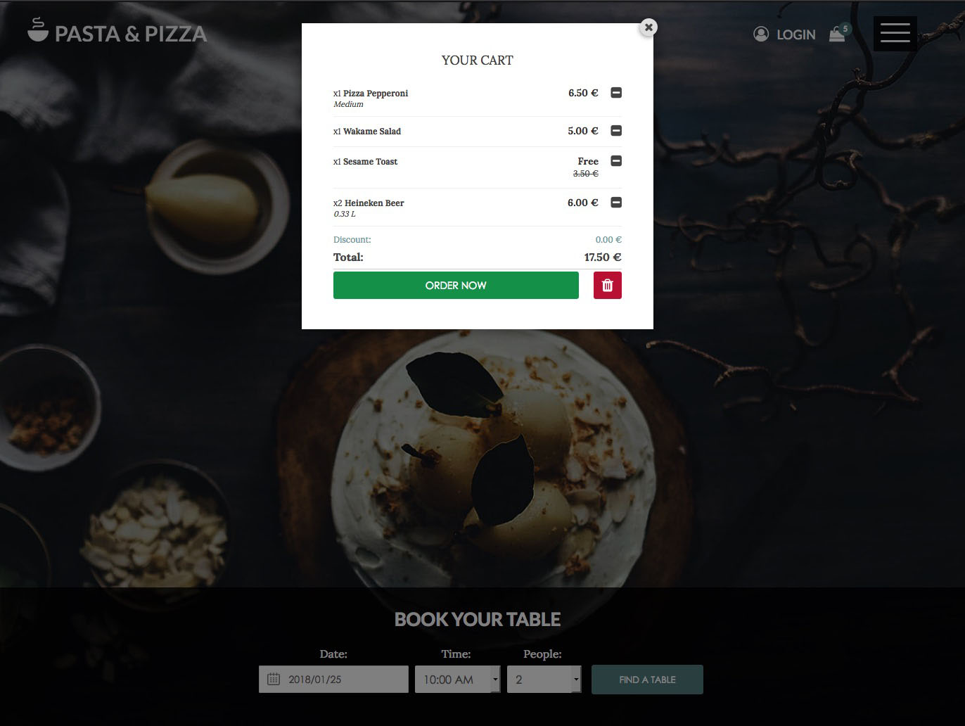 Pasta & Pizza Template menu responsive
