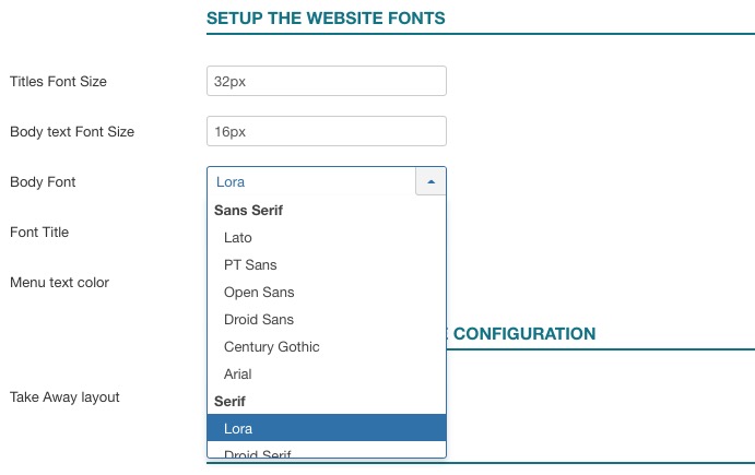 Pasta & Pizza Template font choice