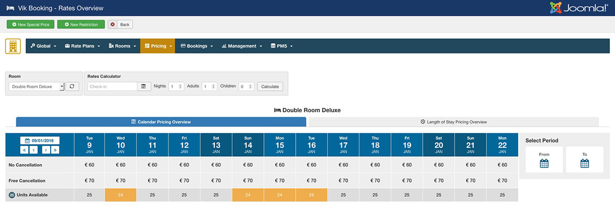 VikBooking - Calendar Pricings