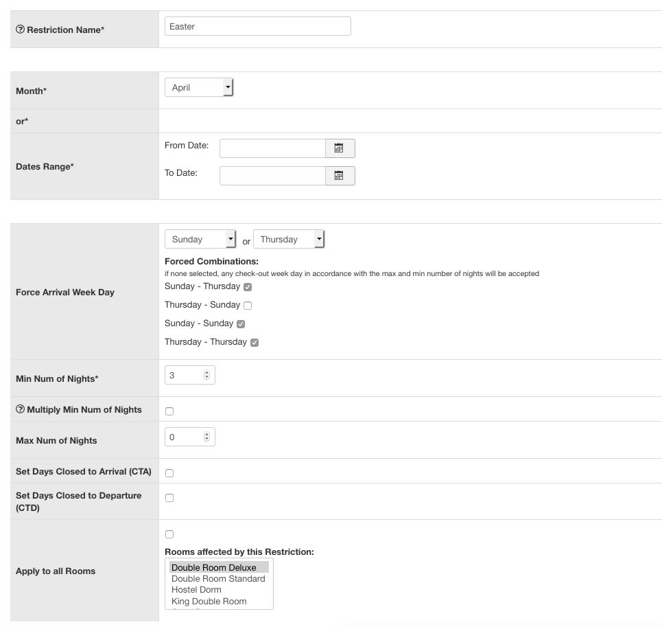 VikBooking - Restrictions Administration