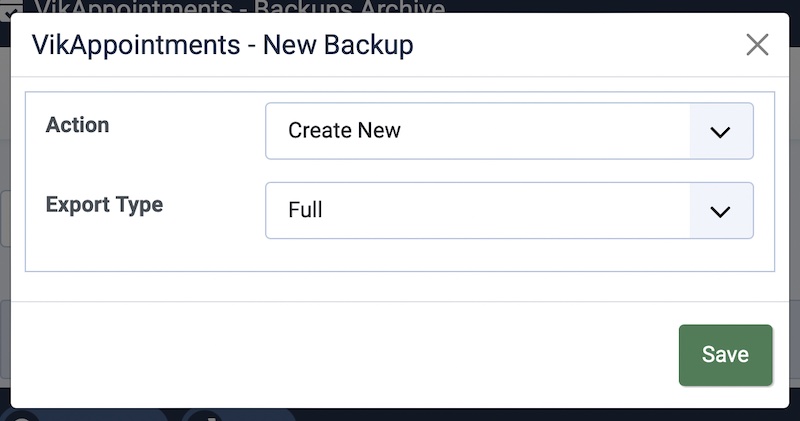 Create Backup Parameters Modal