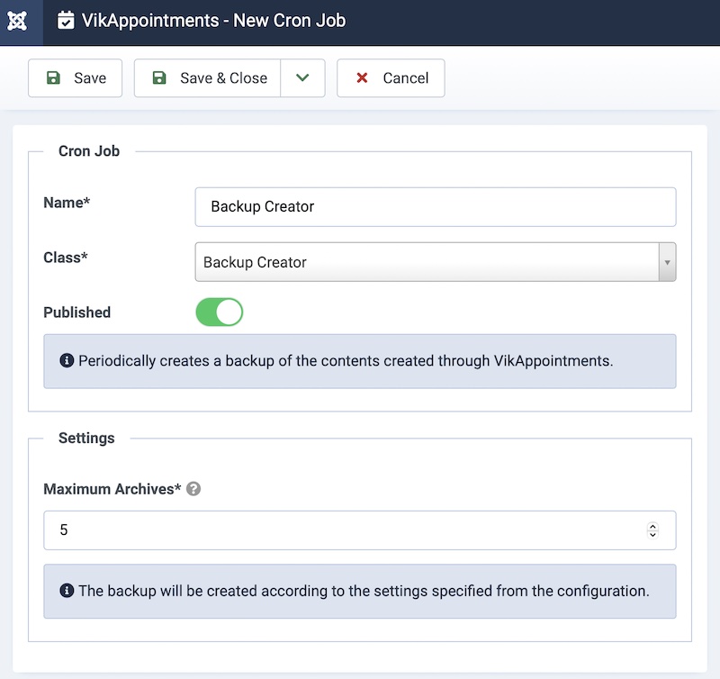 Backup Creator Schedule Cron Job