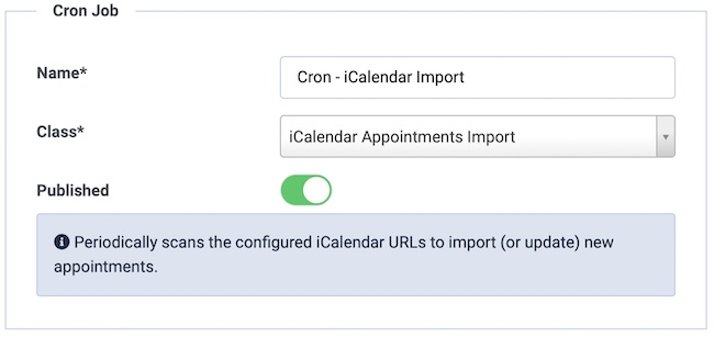 iCalendar Import Cron Job Configuration