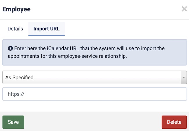iCalendar Import Service Employee Configuration