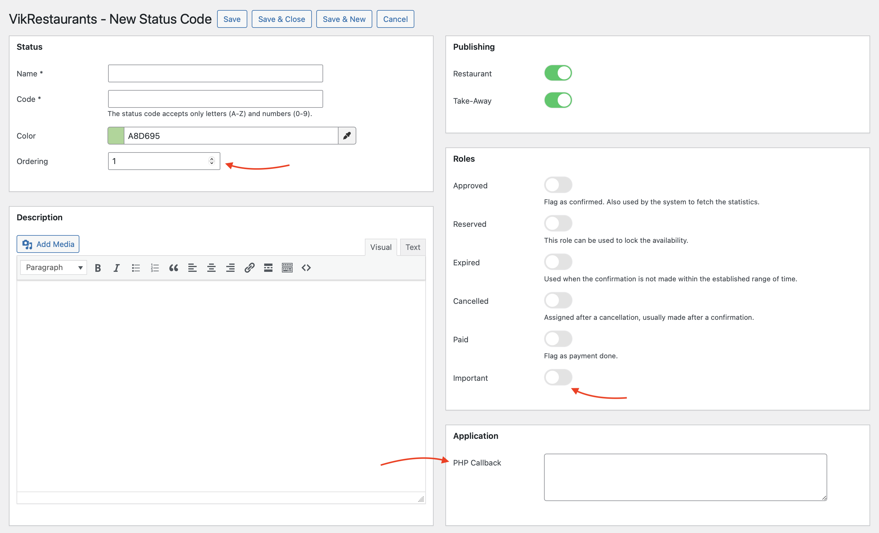 VikRestaurants - Status Code Management