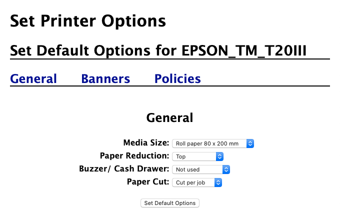 CUPS - Web Interface - Printer Options