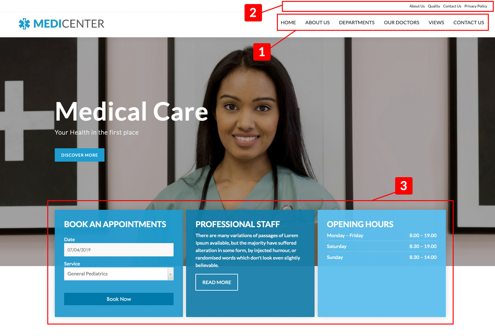 Template MediCenter - header details