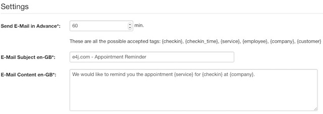 Vik Appointments - settings