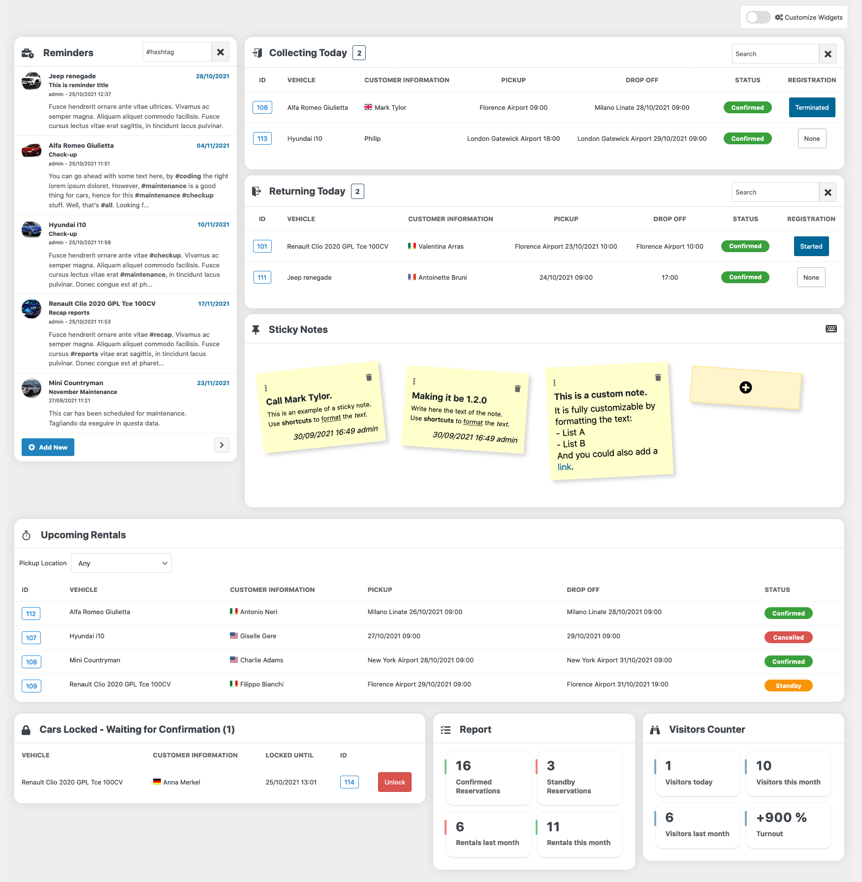 Vik Rent Car - Dashboard Orders Summary